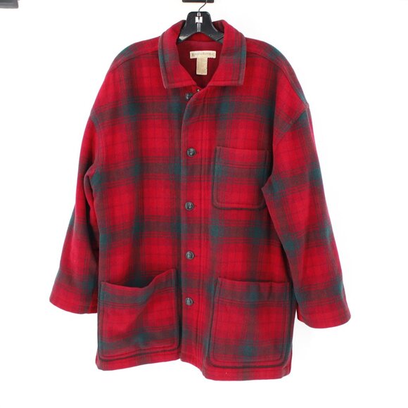 Vintage Banana Republic Mackinaw cruiser jacket Mens Medium Red Plaid Wool Blend - Picture 1 of 13